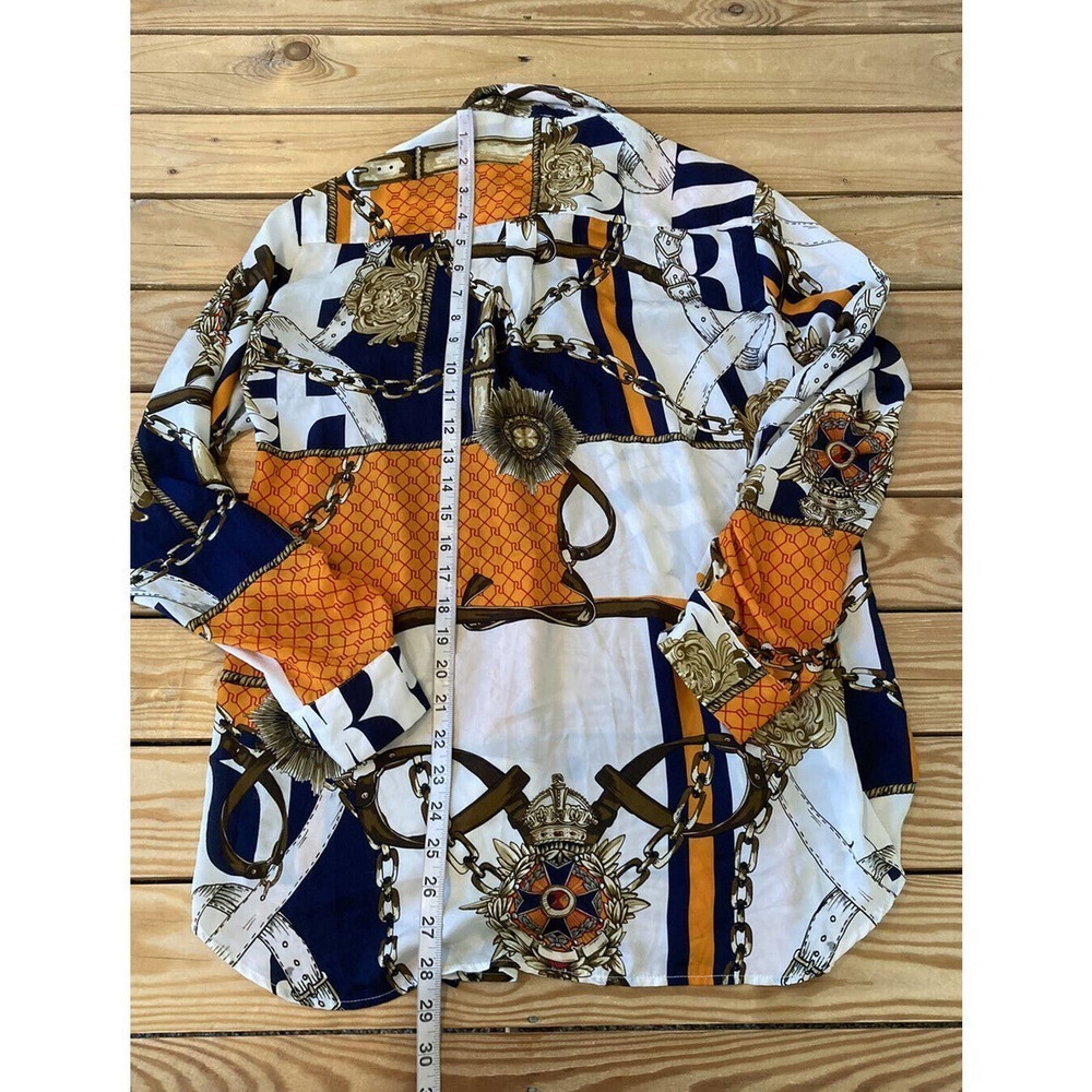 River Island Patterned Button Up Silky Blouse Siz… - image 5